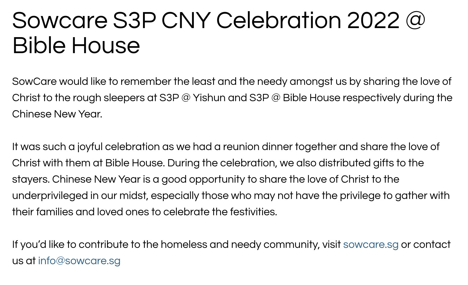 Sowcare S3P CNY Celebration 2022 @ Bible House (hia.sg)